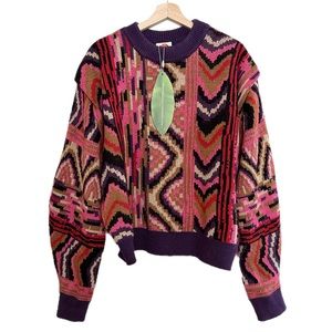 NWT Farm Rio Red Stripes Patches Sweater Size Medium